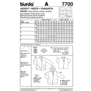 Burda Pattern 7700 Women's Jacket  12 - 24