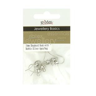 Ribtex Jewellery Basics Shepherd Earring Hook With Bubble Silver 16 mm