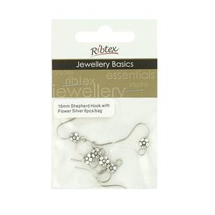 Ribtex Jewellery Basics Shepherd Earring Hook With Flower Silver 16 mm