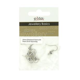 Ribtex Jewellery Basics Shepherd Earring Hook With Heart Silver 20 mm