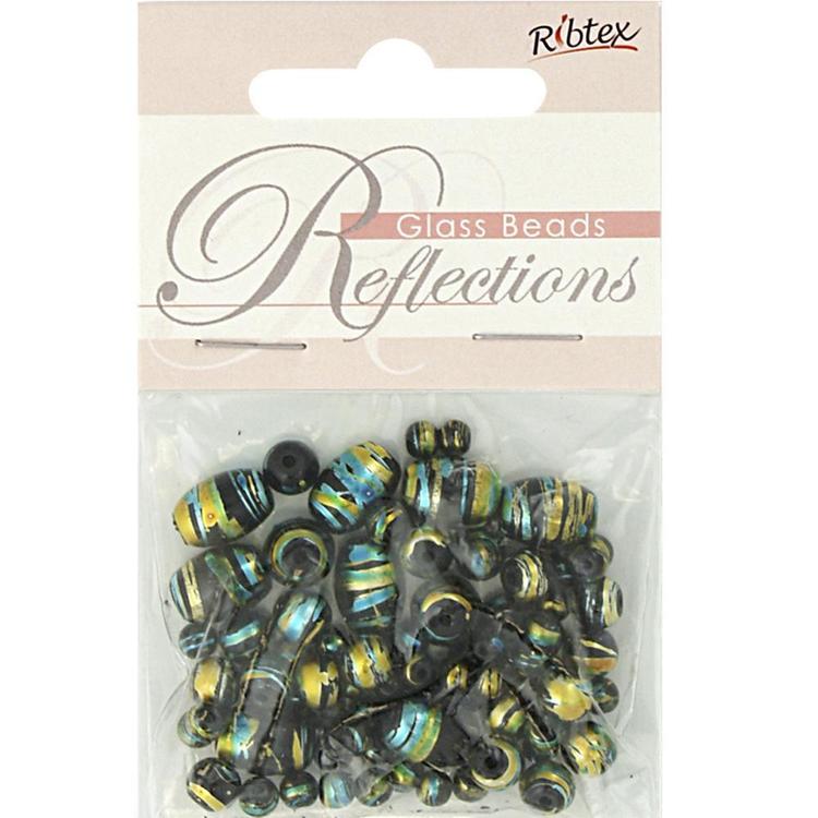 Ribtex Reflections Glass Beads With Metallic Stripe Black