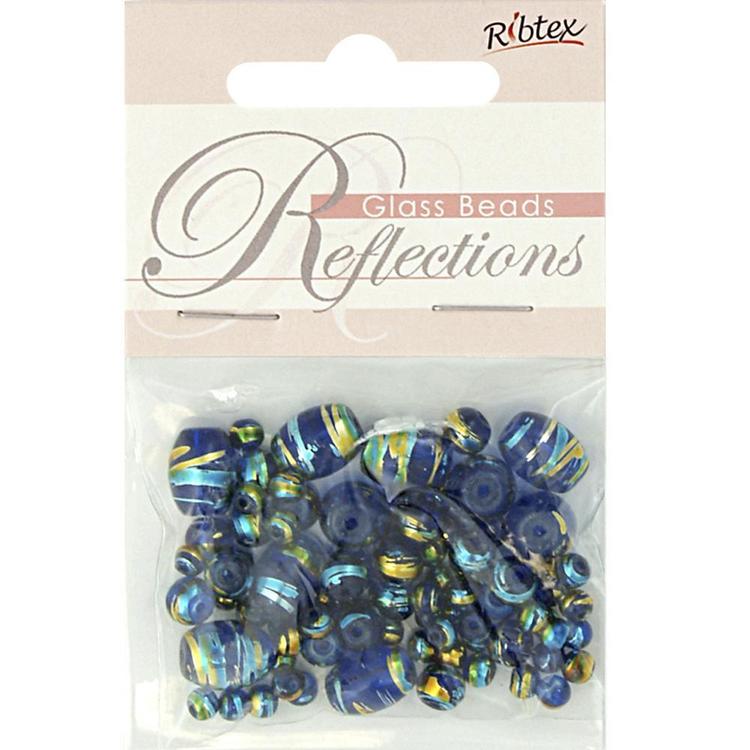 Ribtex Reflections Glass Beads With Metallic Stripe Cobalt