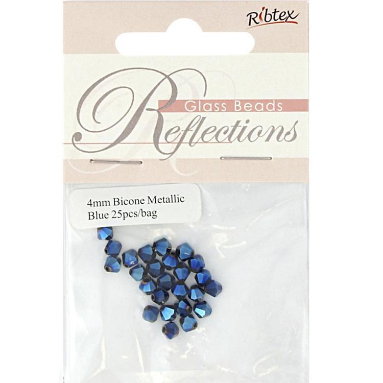 Ribtex Reflections Metallic Bicone Beads Blue 4 mm