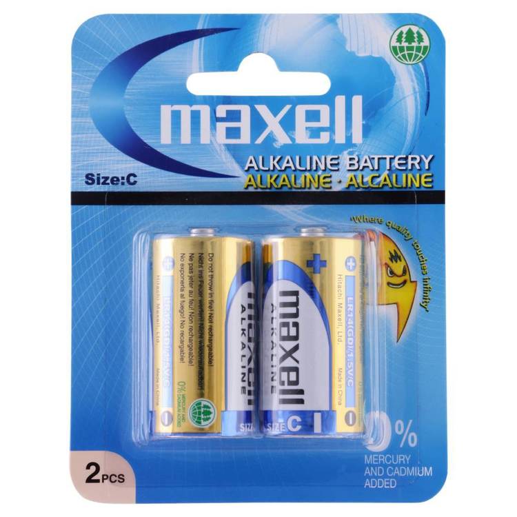 Maxell Premium Alkaline C Battery 2 Pack Multicoloured D