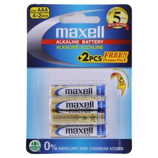 Maxell Premium Alkaline Battery AAA 4 Pack + Bonus 2 Pack Multicoloured AAA