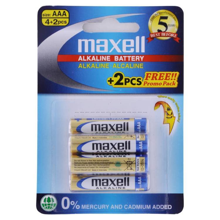 Maxell Premium Alkaline Battery AAA 4 Pack + Bonus 2 Pack