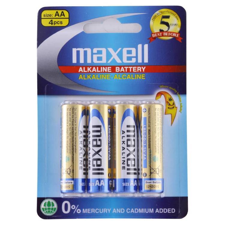 Maxell Premium Alkaline Battery AA 4 Pack
