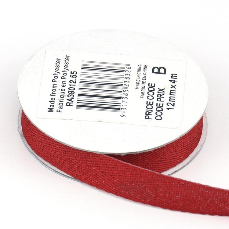 Celebrate 12 mm Woven Herringbone Metallic Ribbon Red