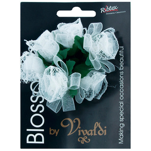 Vivaldi Blossoms 6 Head Organza Ribbon & Lace Flower Ivory 40 mm