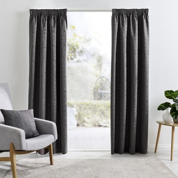 Roomaker Saratoga Thermal Pencil Pleat Curtains Charcoal