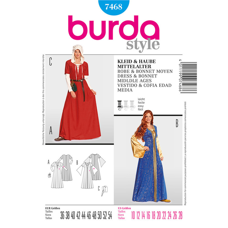 Burda Pattern 7468 Middle Age Dress And Bonnet Costume