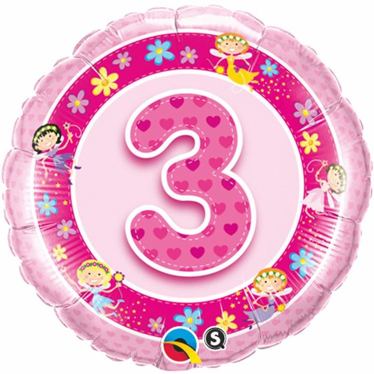 Qualatex Age 3 Fairies Foil Balloon Pink 45 cm