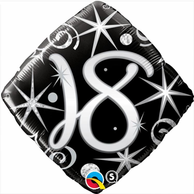 Qualatex 18th Elegant Sparkles & Swirls Foil Balloon Black & Silver
