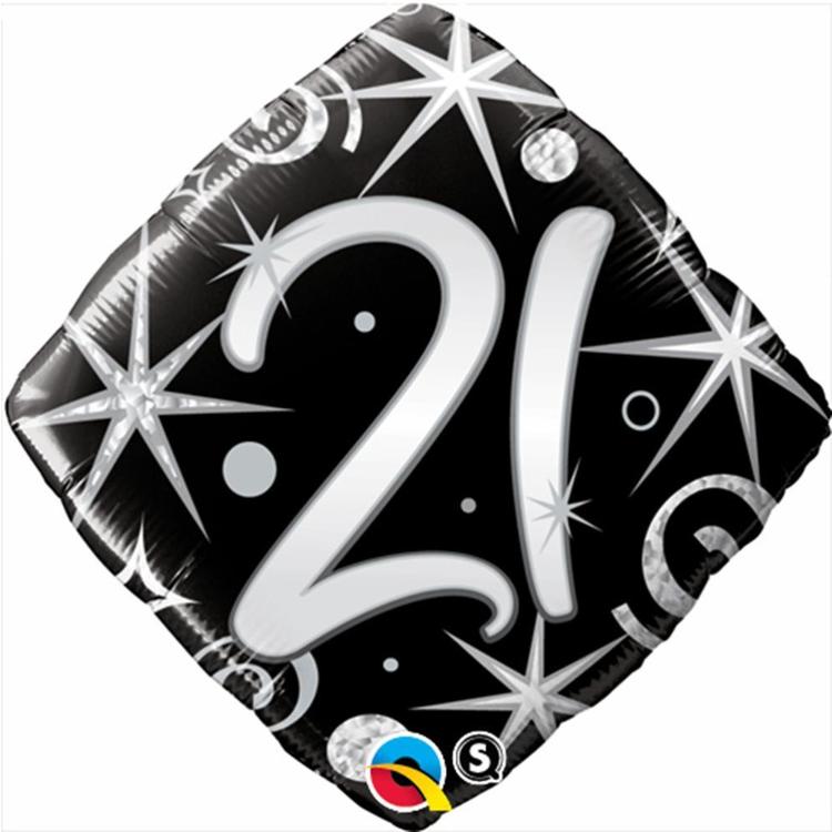 Qualatex 21st Elegant Sparkles & Swirls Foil Balloon Black & Silver