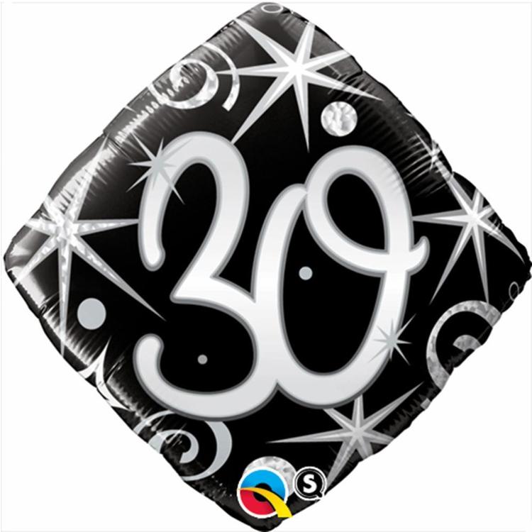 Qualatex 30th Elegant Sparkles & Swirls Foil Balloon Black & Silver
