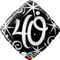 Qualatex 40th Elegant Sparkles & Swirls Foil Balloon Black & Silver