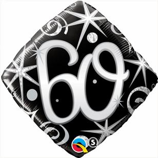 Qualatex 60th Elegant Sparkles & Swirls Foil Balloon Black & Silver