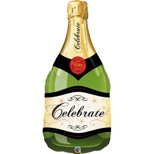 Qualatex Celebrate Bubbly Wine Bottle Foil Balloon Green & Gold