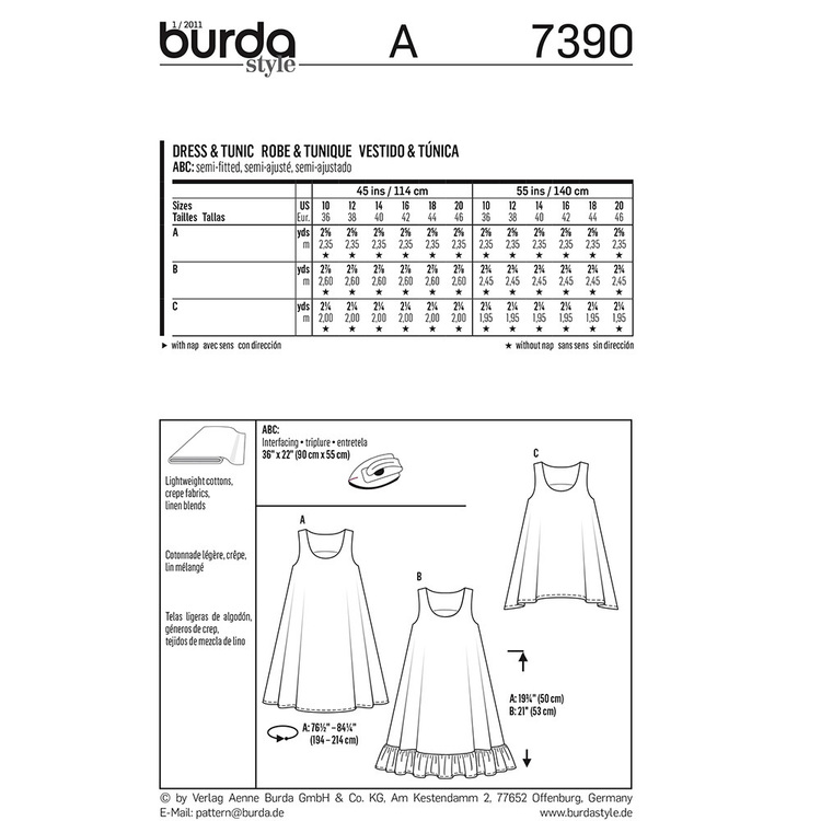 Burda Pattern 7390 Women's Dress And Top  10 - 20