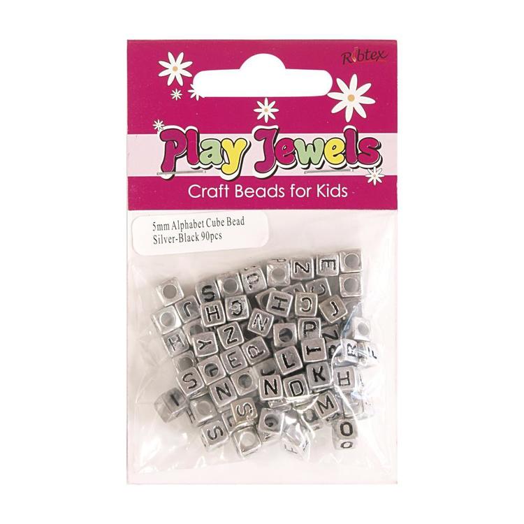 Ribtex Play Jewels Alphabet Cube Beads Black & Silver 5 mm