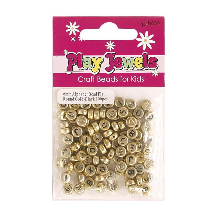 Ribtex Play Jewels Alphabet Flat Round Beads Gold & Black 6 mm