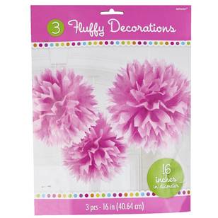 Amscan 40cm Fluffy Decorations 3 Pack New Pink 40 cm