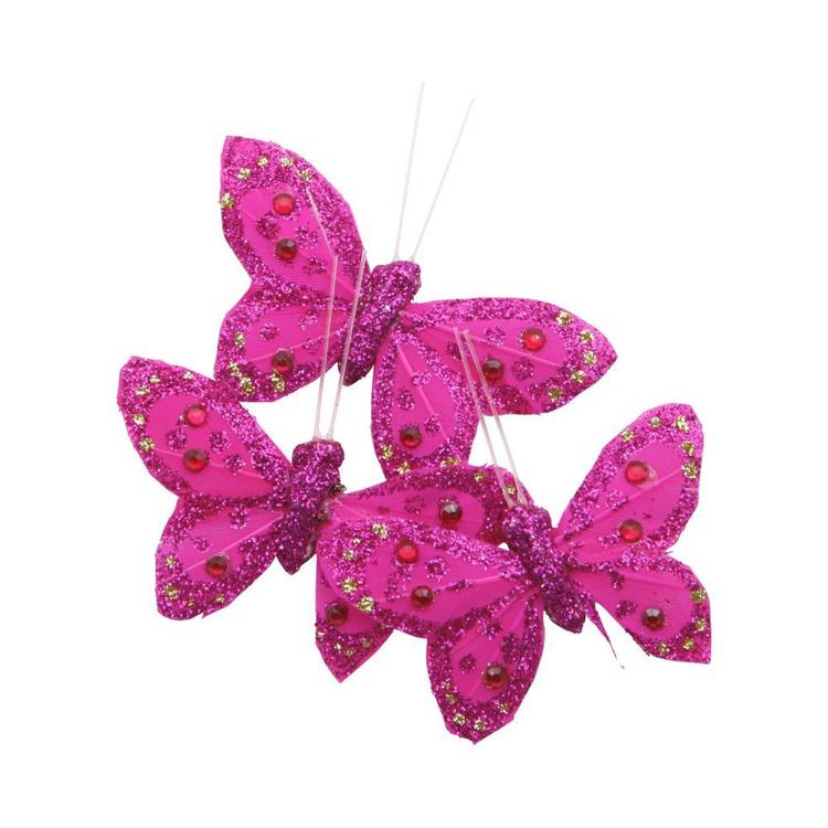 Critters Glitter Feather Butterfly Hot Pink 5 cm