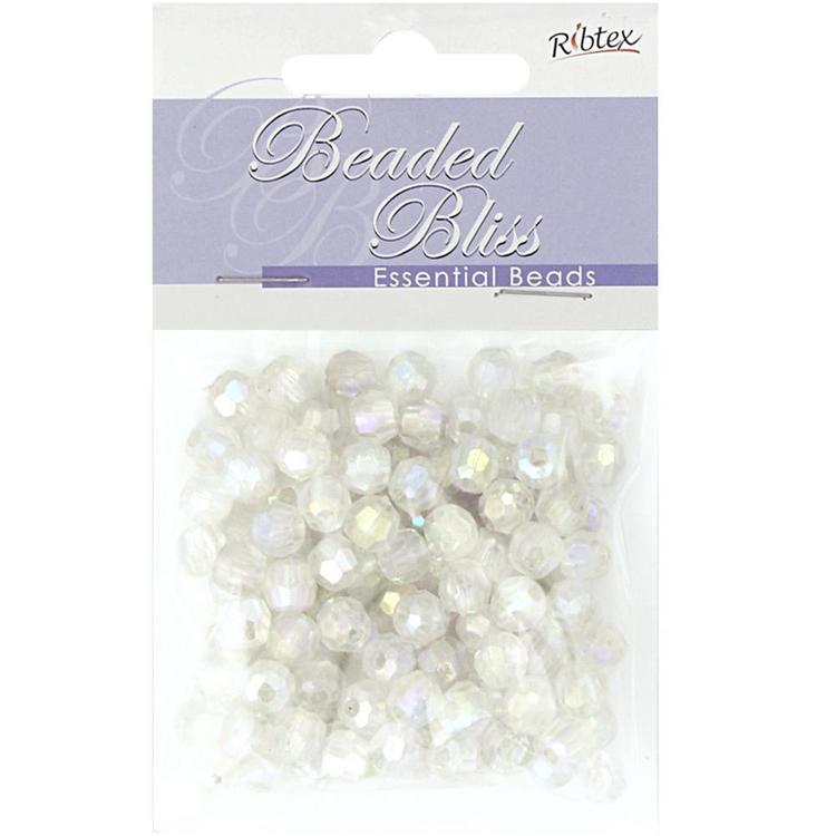 Ribtex Beaded Bliss Small Faceted Round Plastic Beads Ab White 7 mm