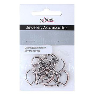 Ribtex Jewellery Accessories Double Heart Charms Silver 30 mm