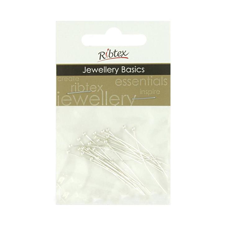Ribtex Jewellery Basics Ball Head Pins 20 Pack Silver 35 mm