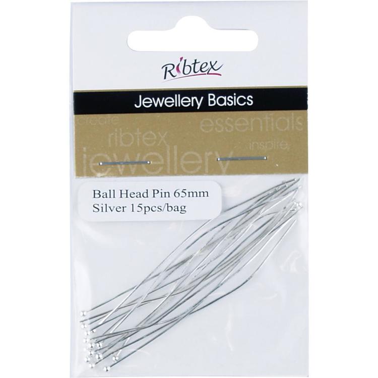 Ribtex Jewellery Basics Ball Head Pins 15 Pack Silver 60 mm