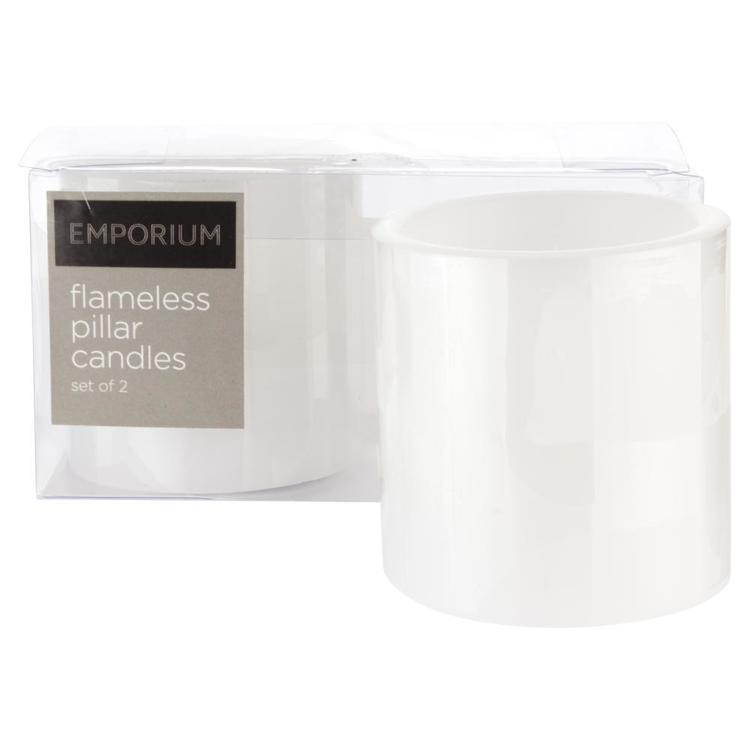 Emporium LED Pillar Candles 7.5cm Pair White