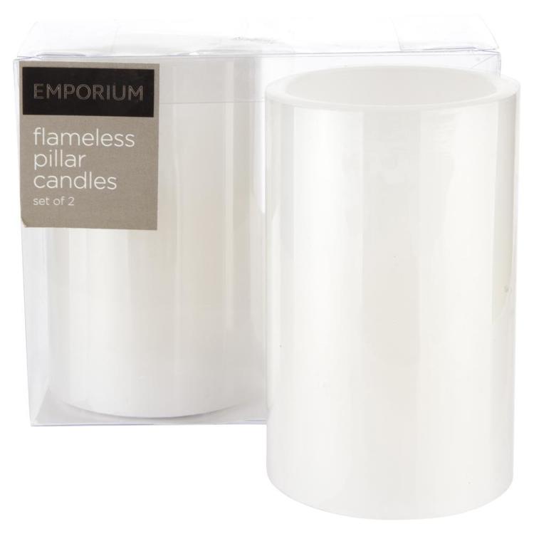 Emporium Pair LED Pillar Candles 10cm White 7.5 X 10 Cm