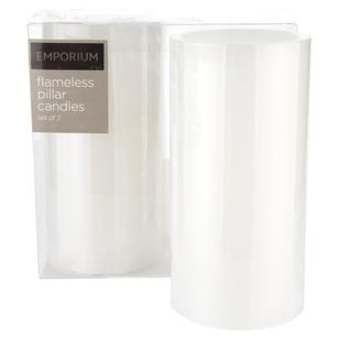 Emporium Pair LED Pillar Candles 15cm White 7.5 X 15 Cm