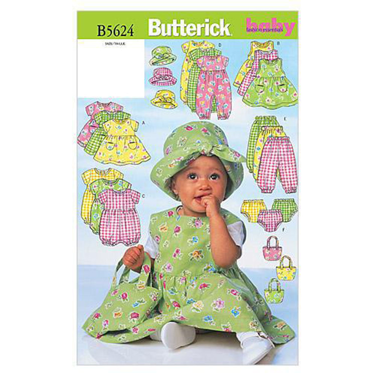 Butterick Pattern B5624 Infants' Dress Jumper Romper Jumpsuit Panties Hat & Bag
