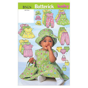 Butterick Pattern B5624 Infants' Dress Jumper Romper Jumpsuit Panties Hat & Bag