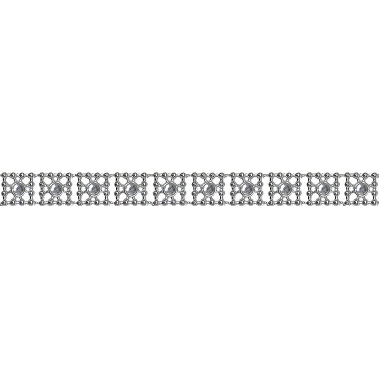 Simplicity Beaded Square Rhinestone Trim Silver