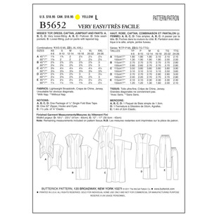 Butterick Sewing Pattern B5652 Misses' Top, Dress, Caftan, Jumpsuit & Pants White