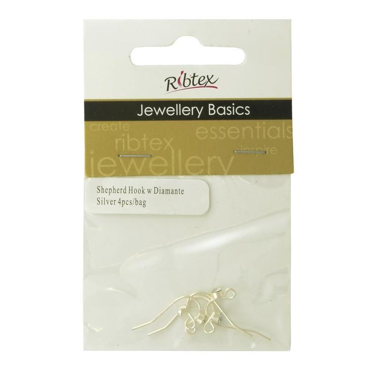 Ribtex Jewellery Basics Diamante Shepherd Hooks Silver