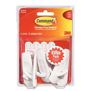 3M Command Hooks 6 Pack White