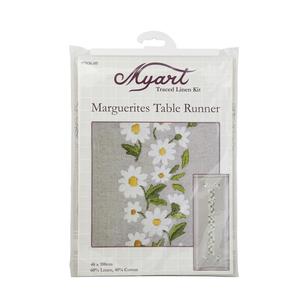 Myart Traced Linen Marguerites Runner Natural