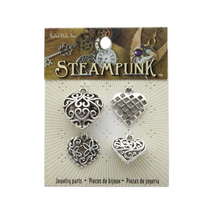 Steampunk Heart Charms Silver