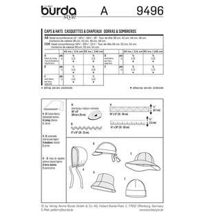 Burda Pattern 9496 Kid's Hats All Sizes