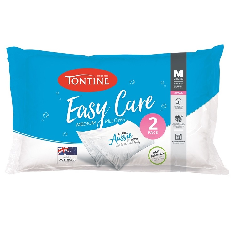 Tontine Easy Care Medium Pillows 2 Pack White Standard