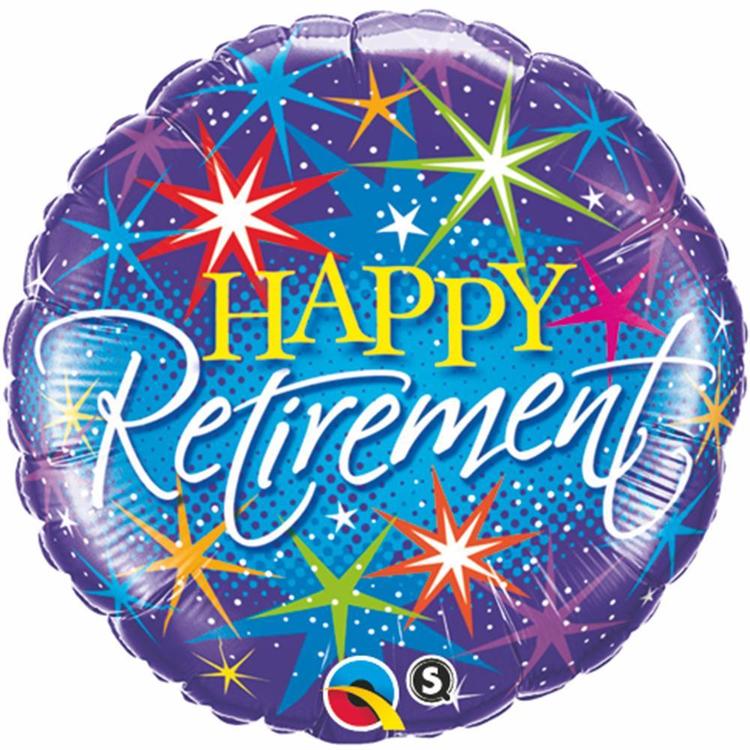 Qualatex Happy Retirement Colourful Bursts Foil Balloon Purple & Blue