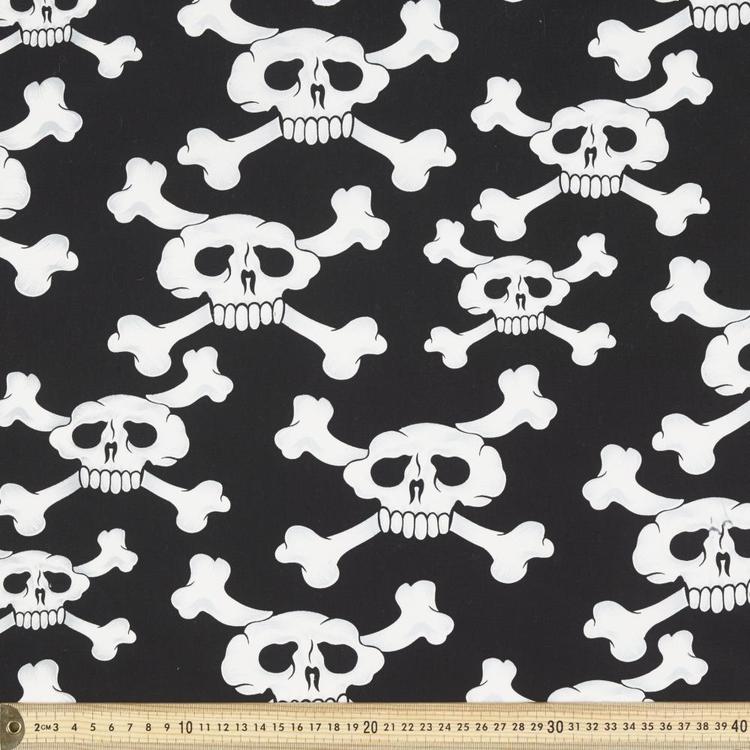 Pirate Skull Printed 112 cm Cotton Poplin Fabric Black