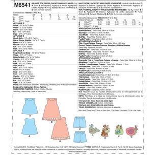 McCall's Sewing Pattern M6541 Infants' Top, Dress, Shorts & Appliques White NB - X Large