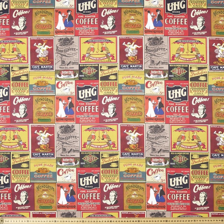 Vintage Scenery Coffee Logos Printed 112 cm Drill Fabric Coffee