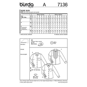 Burda Pattern 7136 Women's Blouse  10 - 24