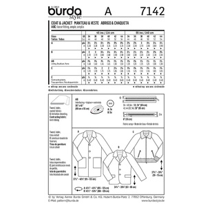 Burda Pattern 7142 Men's Jacket  34 - 44